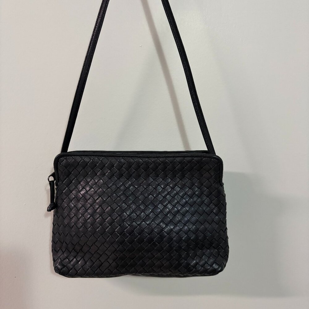 Ganson Navy Blue woven leather crossbody purse